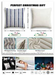 2个蓝白条纹极简线条抱枕套，柔软透气涤纶面料，拉链封口，可机洗，装饰抱枕套，适用于卧室、客厅、沙发、汽车、椅子（不含枕芯） - 海軍藍 - 查看 4