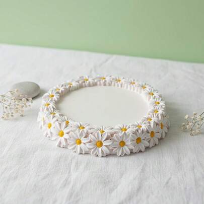 1pc DIY Clay Mold Floral Pedestal Silicone Mold Flower Border Round Ashtray Storage Tray Creative Plaster Decor Resin Mold, Suitable For DIY Handcraft, Craft Casting