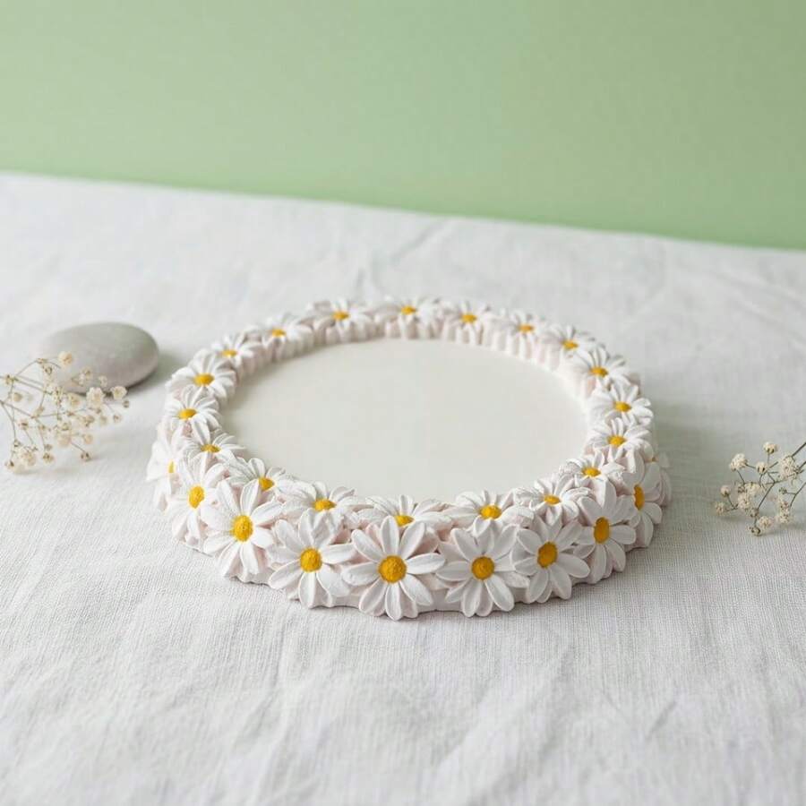 1pc DIY Clay Mold Floral Pedestal Silicone Mold Flower Border Round Ashtray Storage Tray Creative Plaster Decor Resin Mold, Suitable For DIY Handcraft, Craft Casting - Flowerbed Mold - View 1