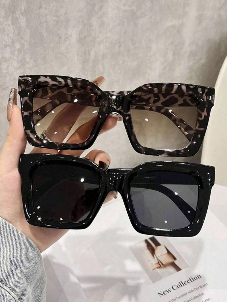 Women's Black Leopard Print Retro Large Frame Versatile Fashion Glasses - Black White Leopard Print - View 1