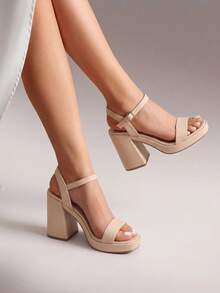 Platform Sandals For Women Chunky High Heels Block Open Toe Heels Fashion Wedding Party Evening Prom Dance Ankle Strap Ladies Dress Pump Shoes - Màu be - Xem 2