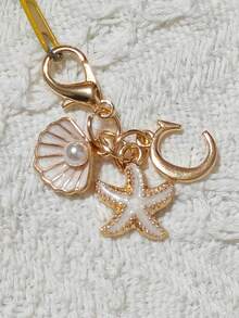 Bohemian Style Gold Letter Keychain With Shell And Starfish Decor, A-Z Letters Available, Beach And Holiday Themed Accessory, Ideal Gift For Friends, Students, Family, Beach Lovers, Vacation Essentials, Boho Fashion Accessory Suitable For Travel, Summer And Daily Use Personalized Keychain Gifts For Mother, Father, Graduation, And Teacher - Multicolor - View 24