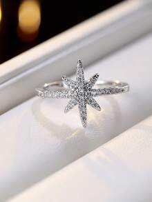 1pc Fashion Cubic Zirconia 8-Pointed Star Decor Ring, Suitable For Women's Daily Wear - Gold - View 8