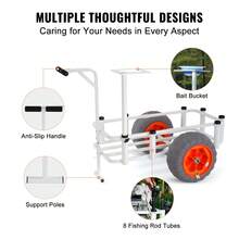 Beach Fishing Cart, 350 Lbs Load Capacity, Fish And Marine Cart With Two 16" Big Wheels PU Balloon Tires For Sand, Heavy-Duty Aluminum Pier Wagon Trolley With 8 Rod Holders For Fishing, Picnic - 350 Lbs 16" Wheels Aluminum - View 6