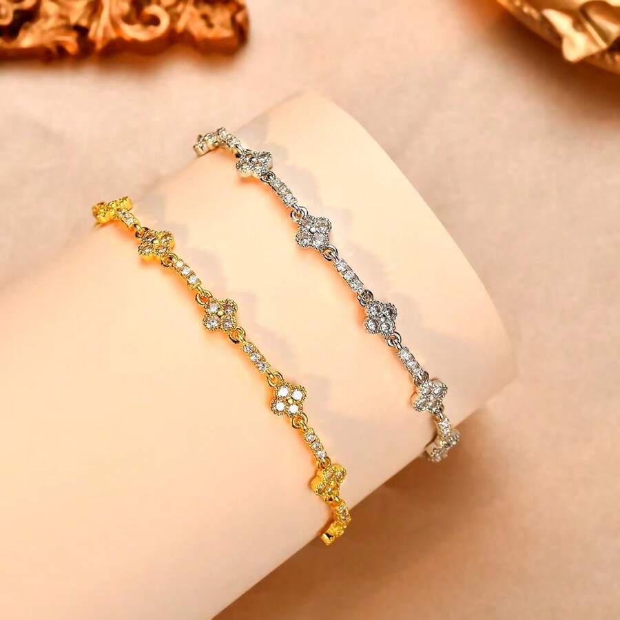 Pulsera ajustable con flor de rombo, diseño elegante, versátil para ir al trabajo y uso diario - Pulsera de flores de diamantes - Ver 1