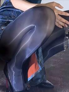 1 Paar hochglänzende transparente Leggings, Frühlings-/Herbstserie, rutschfeste Strumpfhosen, einfarbiges Strickgewebe - Schwarz - Übersicht 3