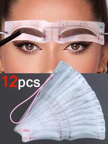 72/36/24/12pcs Reusable Eyebrow Stencils And Razor - Perfect Eyebrow DIY Kit, Create Flawless Beauty, Eyebrow Shaper, 12pcs Silicone Reusable Eyebrow Templates Eyebrow Card Drawing Thrush Cards Eyebrow Template Card Eyebrow Stickers Thrush Artifact - Multicolor - View 1