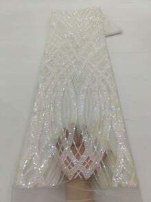 1 Yard /5 Yards Latest 2026 French High-Quality Lace Sequins African Mesh Lace Fabric Latest Design Nigerian 3D Wrap Pattern French Tulle Lace Fabric Is Suitable For Ladies' Wedding Party And Ball Hand-Cutting - A - View 5