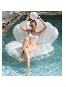 Inflatable Shell Pool Float, Giant Clam Shaped Inflatable Floating Mat With Pearl Balls, Shell Shaped Pool Floating Chair, Suitable For Adult Summer Beach Party - White - View 1