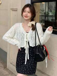 Y6Y- Spring New French Romantic White Hollow Out Lightweight Cover Up For Women - White - View 4