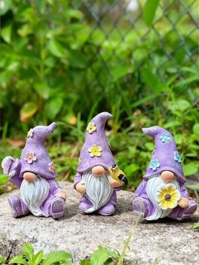 Charming Resin Gnome Figurines - Garden & Home Decor Must-Haves! Gnome Ornaments With Floral & Animal Details, Perfect For Indoor Shelves, Outdoor Gardens, And Gift For Gnome Lovers. Elevate Your Space With Whimsical Style