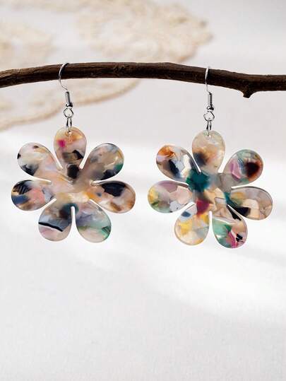 1 Pair Fashionable Personalized Versatile Colorful Floral Shaped Earrings, Suitable For Women