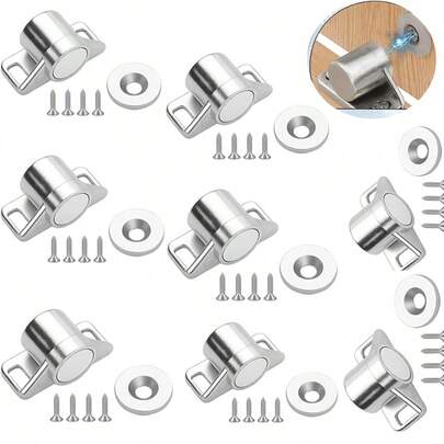 Door Magnets, 8 PCS Magnet Catch, Cabinet Magnetic Door Catch, Strong Magnetic Catches Silver Heavy Duty Doors Catches For Kitchen Cupboard, Wardrobe, Bathroom Cabinet, Closet White Furniture