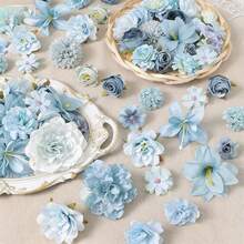 20/40pcs Artificial Flower Material Pack, Faux Silk Flowers, DIY Headpiece Wreath Supplies, Wedding Bouquet, Valley Decor - Blue Series - View 4