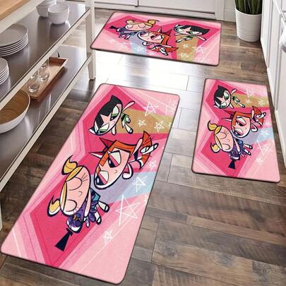 1 pieza, ¡Disponible en múltiples tamaños! ¡De moda y práctico! Juego de alfombras de cocina Miss Bubble Gum. Estampado de dibujos animados lindo, resistente al agua, resistente al aceite, antideslizante, fácil de limpiar, absorbente, adecuado para uso doméstico y de cocina.