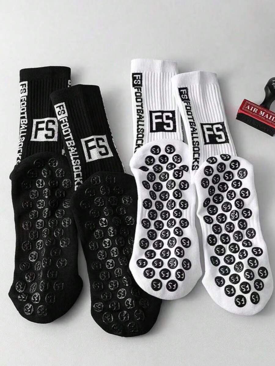 2 Pairs/4 Pairs Unisex Sports Socks, Football Socks, Basketball Socks, Black & White - Black and White - View 1