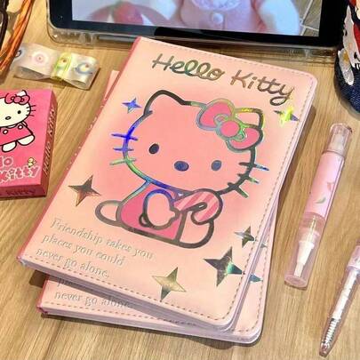 SANRIO 1 Sổ tay/ Sổ tay KT Cat khổ A6 bìa da cao cấp, hình hoạt hình dễ thương, sổ nhật ký học sinh - Thích hợp làm quà tặng ngày lễ, quà Giáng sinh, bộ văn phòng phẩm giải thưởng