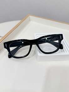 1pc Men's Casual Retro Square Black Flat Lens Glasses, Suitable For Daily Wear And Street Photography - Multicolor - View 5