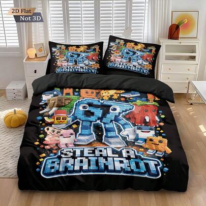3pcs "Six Seven" Themed Colorful & Cartoon, Gaming, Meme Graphic 6, 7 Pattern Bedding Set, 1pc Duvet Cover And 2pcs Pillow Shams (No Filling), High Definition Dyeing, 100% Polyester Fabric, Soft & Comfortable, Zipper Closure, Machine Washable, Suitable For Home Bedroom, Guest Room, Travel, Camping, Dorm
