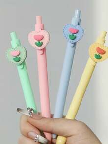 6pcs/Set Random Cartoon Tulip Ballpoint Pens, Built-In Black Ink, Soft Touch, Smooth Writing, Suitable For Diary, School And Office Supplies - Multicolor - View 3