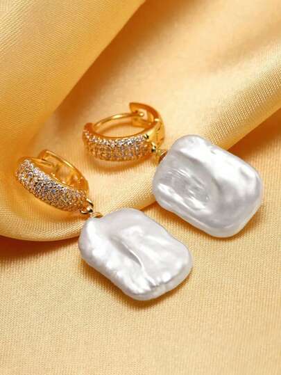 1 Pair Luxury Cubic Zirconia & Faux Pearl Drop Earrings For Women For Wedding Engagement Anniversary Party Jewelry Valentine's Day Gift