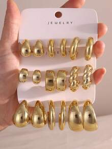 6/18pcs Fashionable Gold Tone Earring Set, Suitable For Daily And Festival Wear Women Jewelry Set - Gold - View 1