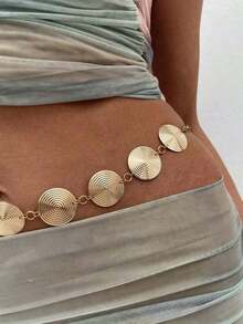 1pc Personalized Geometric Circle Single Layer Body Chain, Simple Punk Metal Waist Chain Women - Bạc - Xem 3