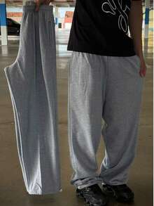 Gray Balloon/Baggy Sweatpants With Adjustable Wide Leg And Unique Style - Sportlife - Light Grey - View 3