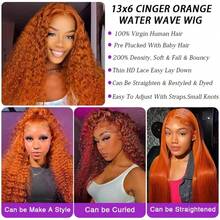 30 Inch Ginger Lace Front Wigs Human Hair 13x6 Deep Wave Lace Front Wigs Human Hair 250% Density HD Lace Curly Human Hair Wig Wet And Wavy Orange Colored Glueless Wigs Human Hair Pre Plucked With Baby Hair - S350 - 查看 8