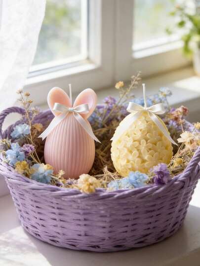 Easter Bunny Egg Silicone Mold Striped Rabbit Flower Rabbit Egg Mold For DIY Resin Plaster Craft Easter Decoration Silicone