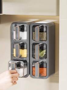 1 pieza Caja sellada para especias, caja multicompartimento para condimentos, a prueba de humedad y polvo, desmontable y fácil de limpiar, apilable para almacenar sal, azúcar, salsa, vinagre y especias. Organizador de cocina [Con cuchara] - Multicolor - Ver 9