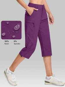 KEFITEVD Women's Hiking Pants Quick-Dry Soft Lightweight Multi-Pockets Pants Camping Cycling Fishing Summer - Red Violet - View 2