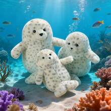 柔软可爱的斑点海豹毛绒玩偶，舒适的卡通海豹抱枕，送给女朋友或闺蜜的完美礼物，适合生日、情人节、复活节等各种场合。 - 彩色 - 查看 8