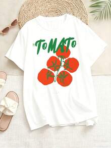 Plus Size Women's T-Shirt Tomato Graphic Print Summer Garden Theme Perfect For Casual Wear Outdoor Activities And Everyday Comfort Round Neck Design Stylish And Versatile Machine Washable Suitable For All Seasons - 白色 - 查看 3