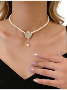 1件简约山茶花吊坠项链，甜美风格女士首饰 - 山茶花白色吊墜 - 查看 1