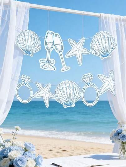 Bộ 15 món đồ trang trí tiệc chia tay độc thân chủ đề bãi biển xanh dương, hình vỏ sò, cờ giấy cho sinh nhật và các dịp lễ hội, ly sâm panh, các mảnh hình nhẫn cưới, đồ trang trí tiệc, bộ đồ trang trí treo, đồ dùng tiệc cưới, đồ dùng tiệc sinh nhật chủ đề biển mùa hè, đồ dùng tiệc mừng em bé.