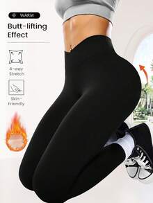 1 chiếc quần legging nữ cạp cao giữ ấm, thích hợp cho mùa thu/đông - Quần lót mềm mại co giãn, dày dặn giữ ấm với cạp chéo, thiết kế eo chữ V, quần giữ nhiệt ôm sát bằng len Đức dành cho nữ, màu đen, quần legging lót mùa thu/đông, quần skinny cạp chéo, thoải mái khi mặc ở nhà và tập yoga ngoài trời, quần bó cạp cao, thích hợp để mặc nhiều lớp hoặc mặc hàng ngày. - màu đen - Xem 2
