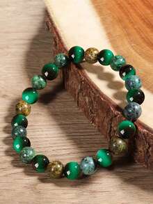 Natural Stone Green Tiger's Eye Stone Bracelet Wealth, Luck, Prosperity, Career Succes,Spiritual Yoga Meditation Jewelry Gift For Men Women - Multicolor - View 3