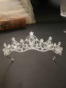 1件欧美风格金色水晶新娘皇冠，婚纱头饰 - 銀色 - 查看 6