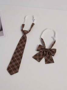 1 Set Classic School Uniform Plaid Tie & Bow Tie Combo - Multicolor - View 1