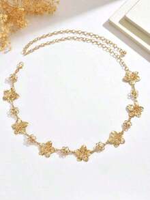 1pc Vintage Fashionable Personalized Metal Flower Waist Chain, Bohemian High-End Versatile Dress Chain Waist Belt, Suitable Women In Any Occasion - 黃金2 - 查看 6