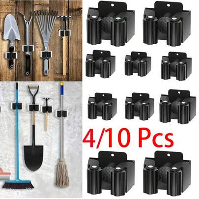 4/10 قطع حامل مكنسة، حامل مطهر مثبت على الحائط ثقيل الوزن، خطاف أداة تخزين الفرشاة مع تروس سيليكون مانعة للانزلاق للمطبخ والحمام والخزانة والحديقة والمرآب