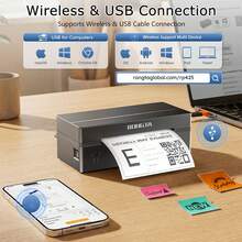 RONGTA Thermal Label Printer RP425 - Inkless Desktop Printer, Compatible With Mobile Phones And Computers, Ideal For Printing Shipping Labels For Home/Warehouse/Small Business, Compact Desktop Printer - Black - View 4