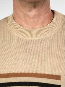 Men's Crew Neck Sweater, Men's Long Sleeve Knit Sweaters, Old Money Men's Clothing, Elegant Winter, Work, Leisure, Party, Casual - 米色 - 查看 2