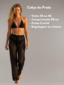Beach Cover-Up Pants, Knitted Crochet Stitch, Openwork, Summer Fashion - 黑色 - 查看 2