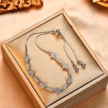 Pulsera ajustable con flor de rombo, diseño elegante, versátil para ir al trabajo y uso diario - Pulsera de flores de diamantes - Ver 7