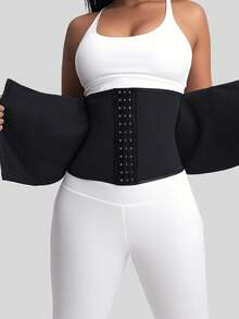 Faja reductora con cremallera y 3 correas, entrenador de cintura para fitness, reductor corporal moldeador - Negro - Ver 3