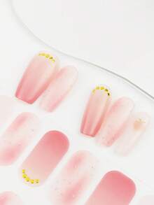 1 Sheet Pink-Toned Peach Full-Cover Nail Stickers - With Gradient Pink, Peach Patterns, Glitter & Gold Accents, Soft Gentle Style, Suitable For Spring Outings, Girlfriends' Afternoon Tea & Sweet Dates, Adhesive & Fitted, Easy To Create Spring Soft Exquisite Nail Looks - Multicolor - View 6