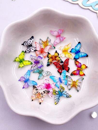1 Package Containing 10 Pieces Of 10-Millimeter Mixed Resin, Colorful Mini, Beautiful Butterfly Flat-Back Rhinestones, DIY Wedding Art, Applique, Jewelry, Handicraft, Accessory. Suitable For Summer, School.(Random Colors, Random Styles)