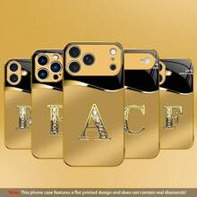 Sujeto al producto real, no es un diseño 3D, adecuado para iPhone 17 16 15 14 13 12 11 Ais/Pro/Max/Plus. Nueva funda de teléfono móvil de alta gama con letras doradas de vidrio, pintura metálica, funda de vidrio dorado galvanizado, precio asequible, anticaídas, antihuellas 995. - G - Ver 1